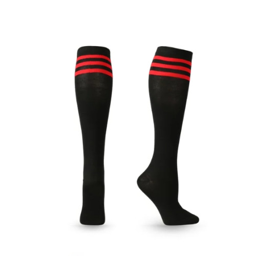 Unisex Compression Socks, Non-slip Long Knee High Socks, Black whit Red stripes