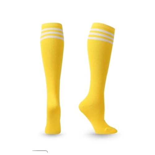 Unisex Compression Socks, Non-slip Long Knee High Socks, Yellow whit White stripes
